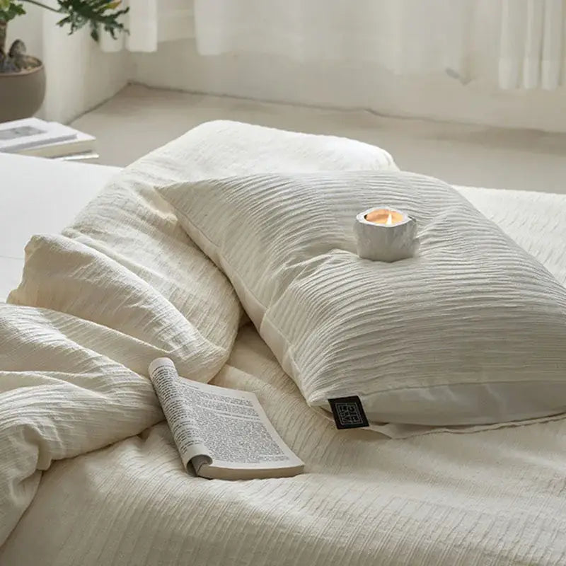 Cream textured cotton foam yarn bedding set bedroom ribbed duvet