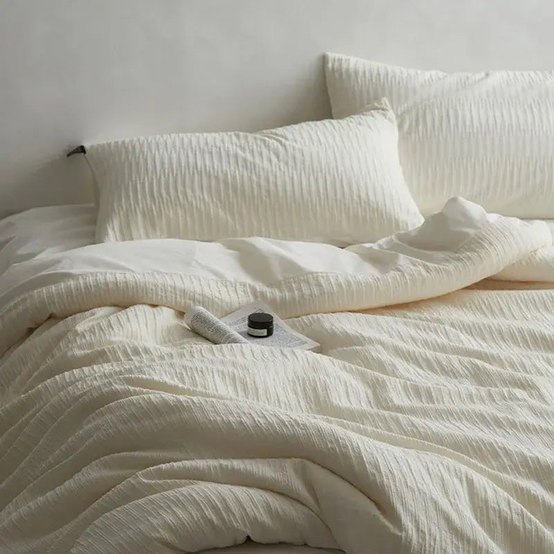 Cream textured cotton foam yarn bedding set bedroom ribbed duvet