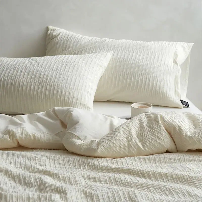 Cream textured cotton foam yarn bedding set bedroom ribbed duvet
