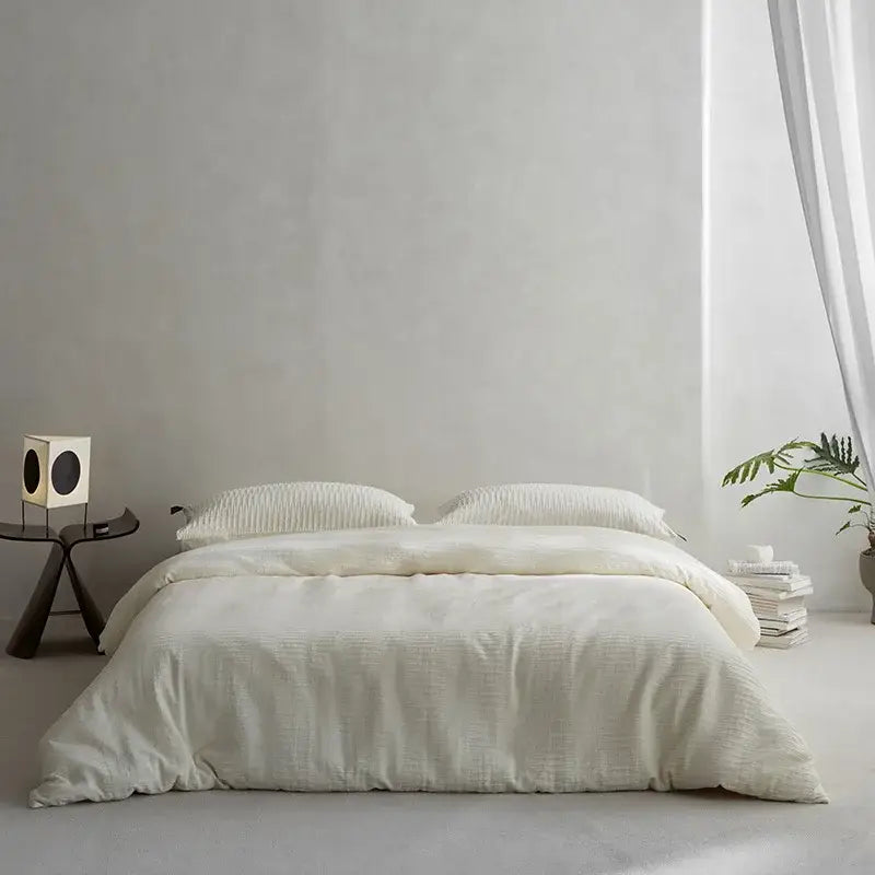 Cream textured cotton foam yarn bedding set bedroom ribbed duvet
