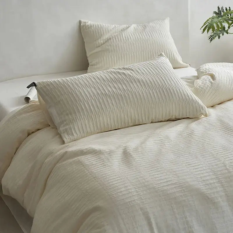 Cream textured cotton foam yarn bedding set bedroom ribbed duvet