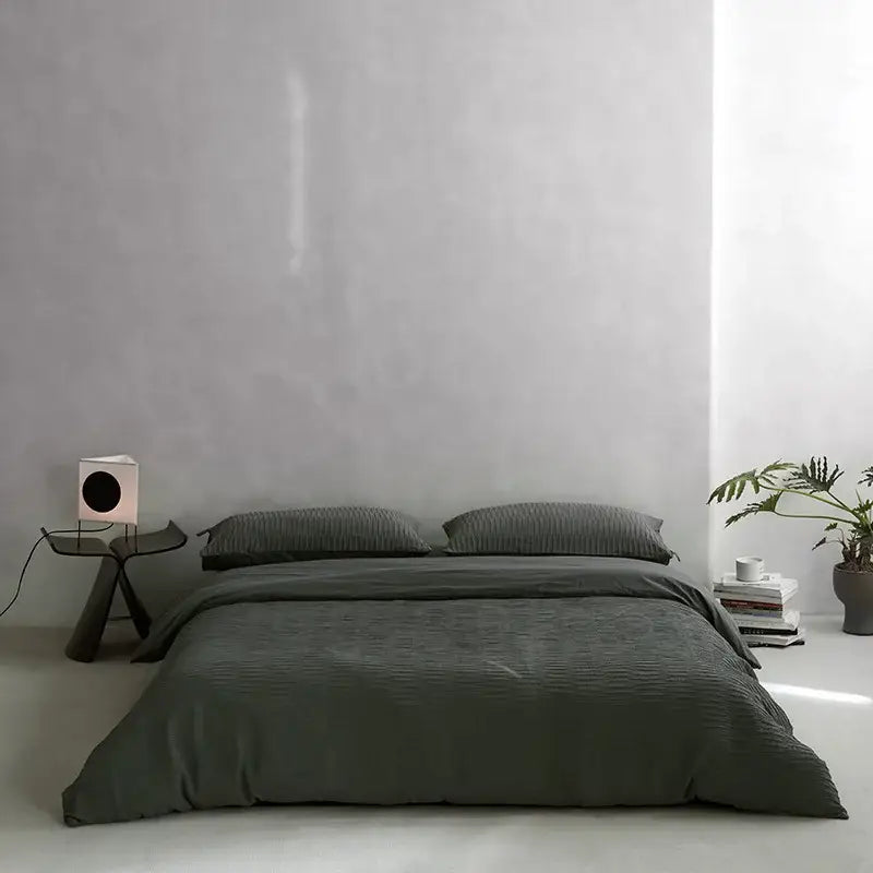 Cream textured cotton foam yarn bedding set bedroom ribbed duvet