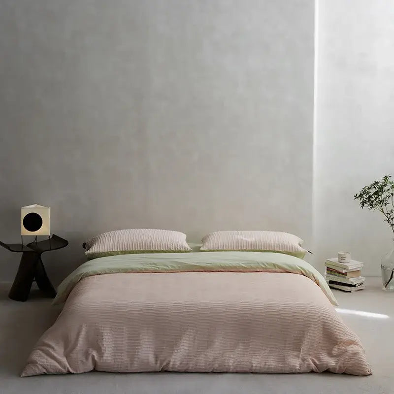 Cream textured cotton foam yarn bedding set bedroom ribbed duvet