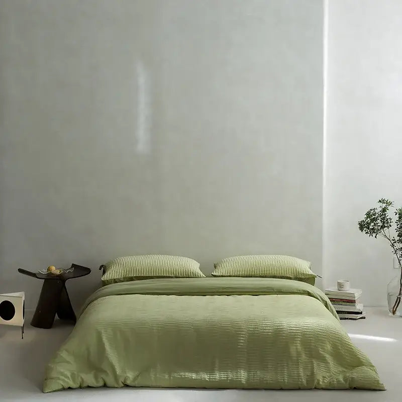 Cream textured cotton foam yarn bedding set bedroom ribbed duvet