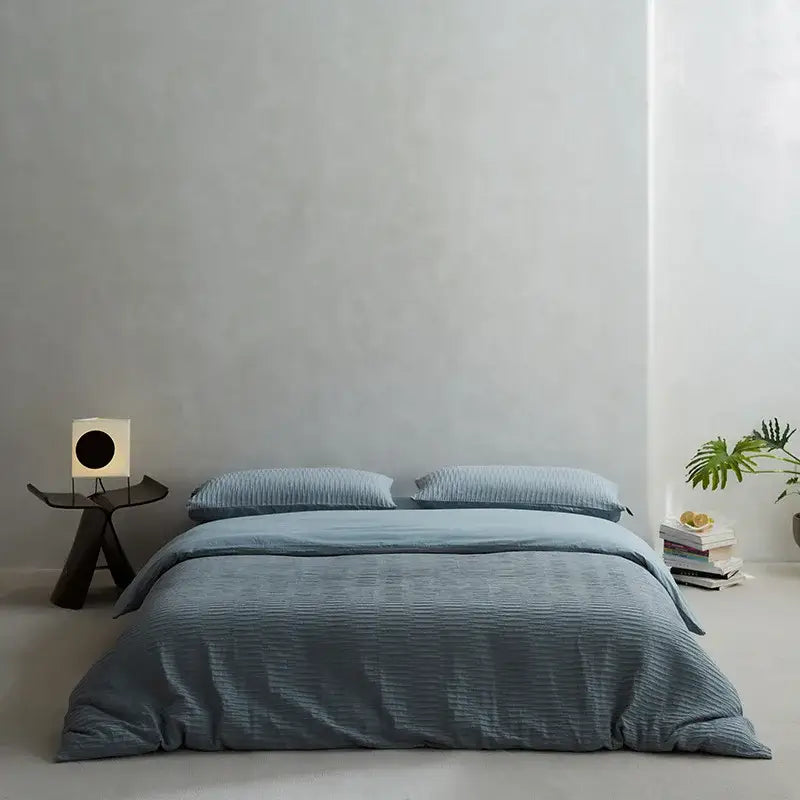 Cream textured cotton foam yarn bedding set bedroom ribbed duvet