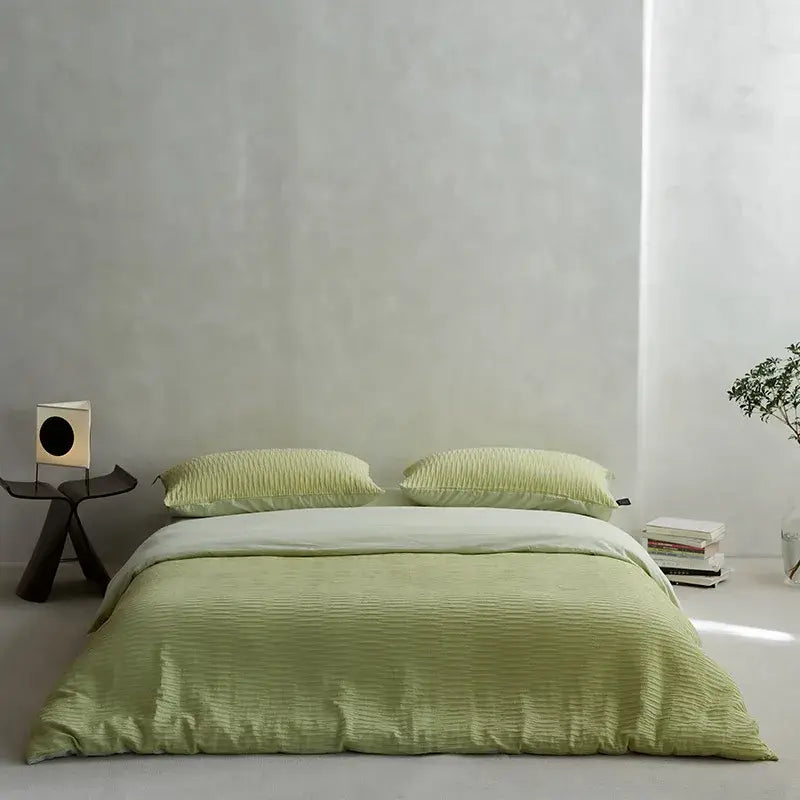Cream textured cotton foam yarn bedding set bedroom ribbed duvet
