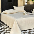 Cream textured cotton quilted bedspread set with lace bedroom