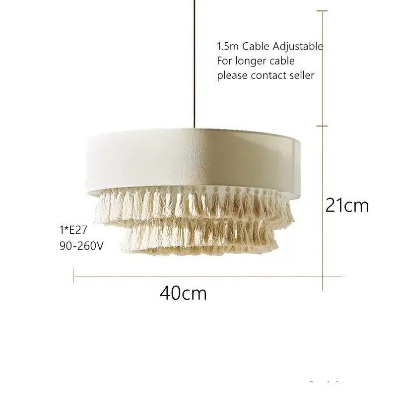 Creamy bohemian wabi sabi tassel pendant light for bedroom