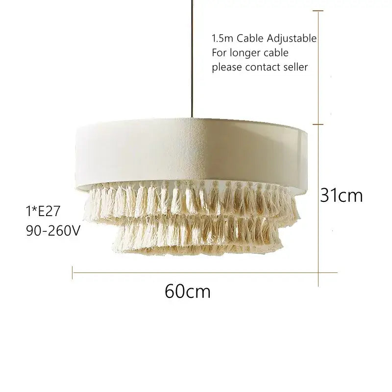 Creamy bohemian wabi sabi tassel pendant light for bedroom