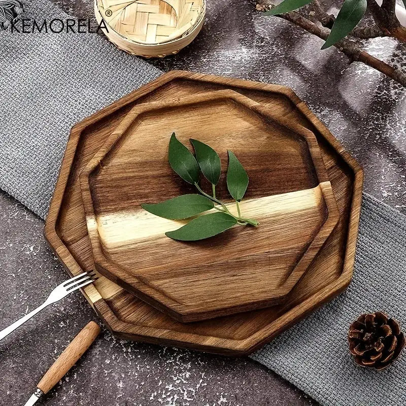 Creative acacia wood plate natural & walnut dining room trays