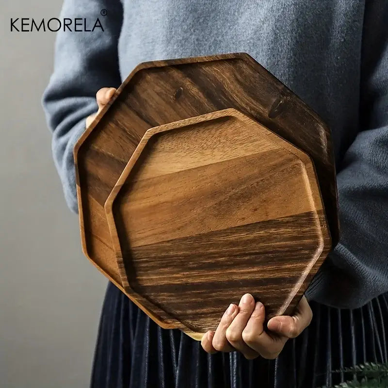 Creative acacia wood plate natural & walnut dining room trays