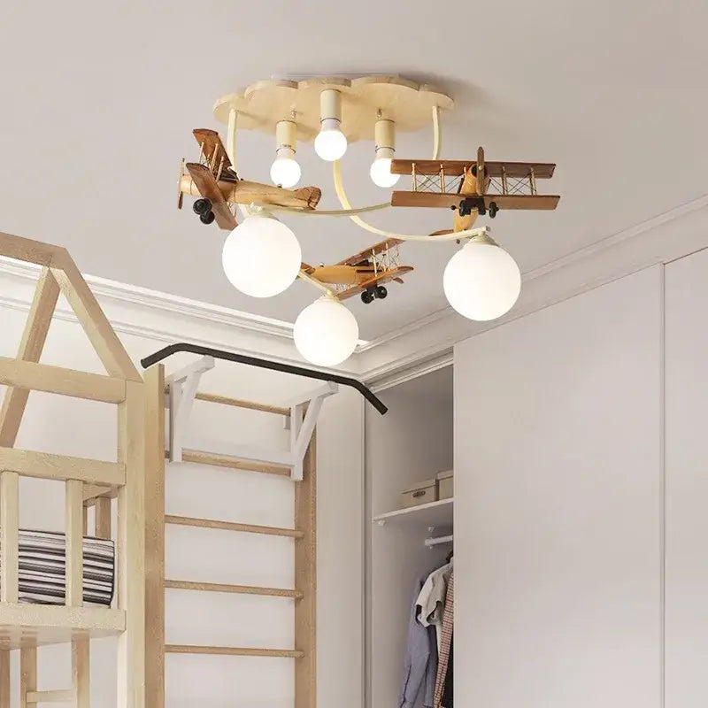 Creative airplane led wooden plane chandelier for boys bedroom
