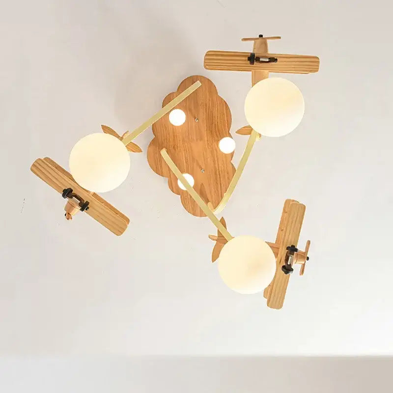Creative airplane led wooden plane chandelier for boys bedroom