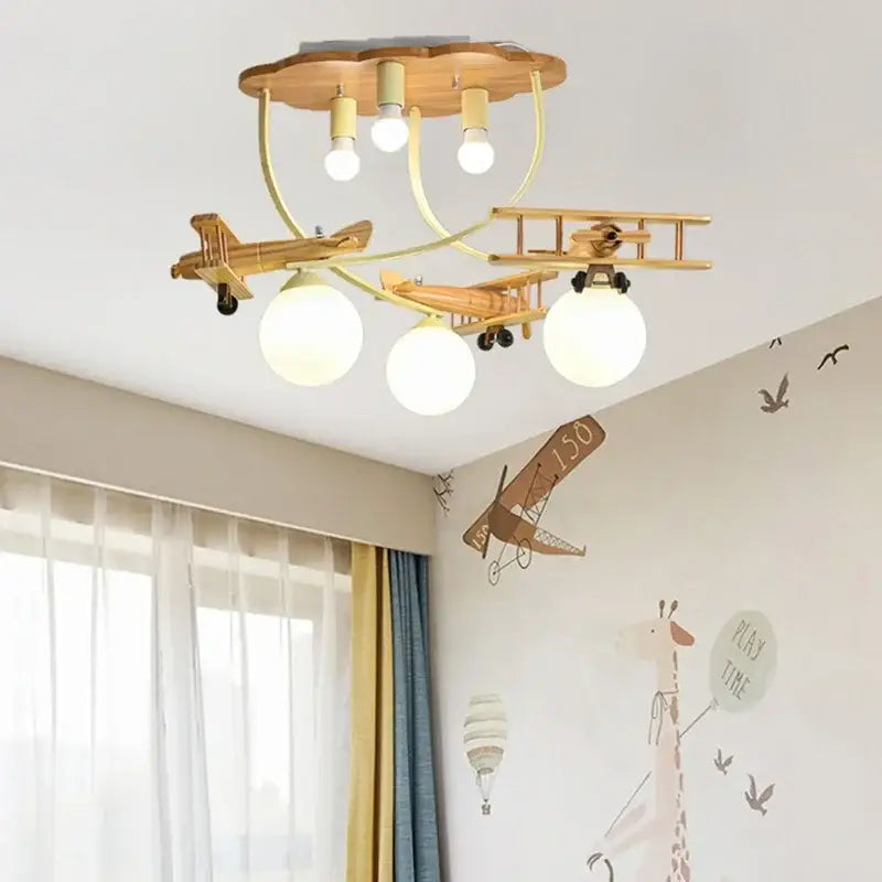 Creative airplane led wooden plane chandelier for boys bedroom