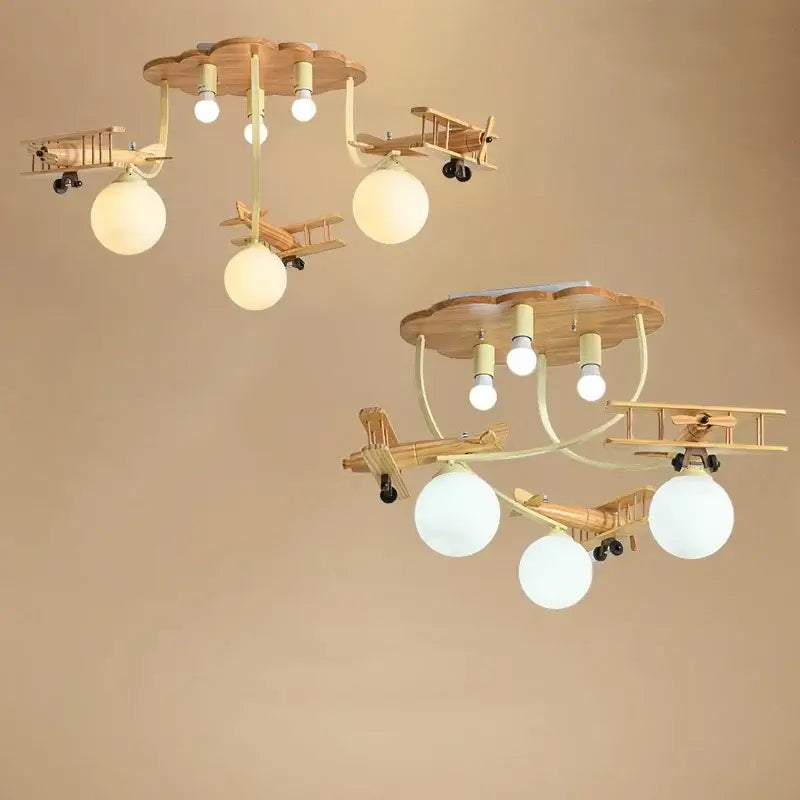 Creative airplane led wooden plane chandelier for boys bedroom