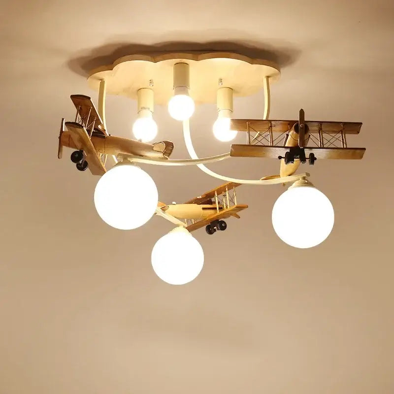 Creative airplane led wooden plane chandelier for boys bedroom