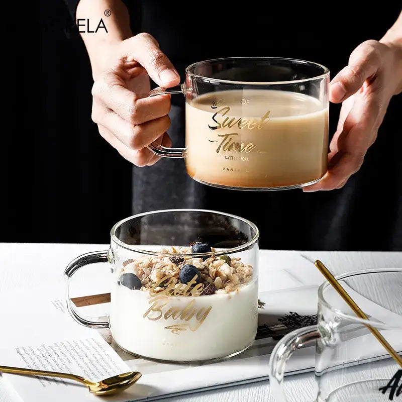 Creative alphabet glass juice cup with gold inscription kitchen mug