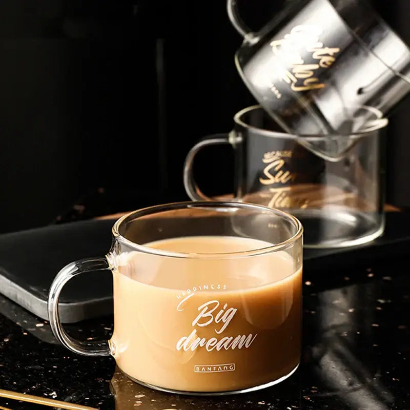 Creative alphabet glass juice cup with gold inscription kitchen mug
