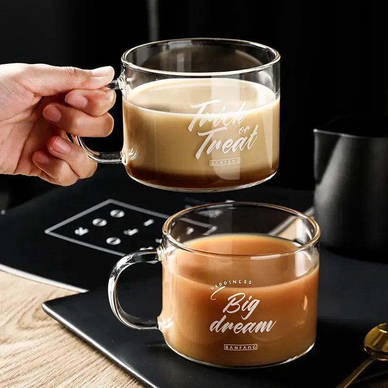 Creative alphabet glass juice cup with gold inscription kitchen mug