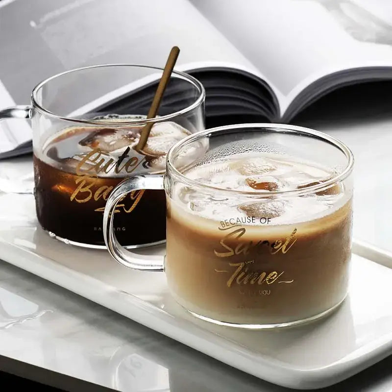 Creative alphabet glass juice cup with gold inscription kitchen mug