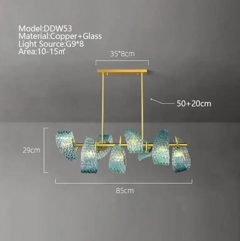 Creative blue & gold glass pendant light bedroom flower chandelier
