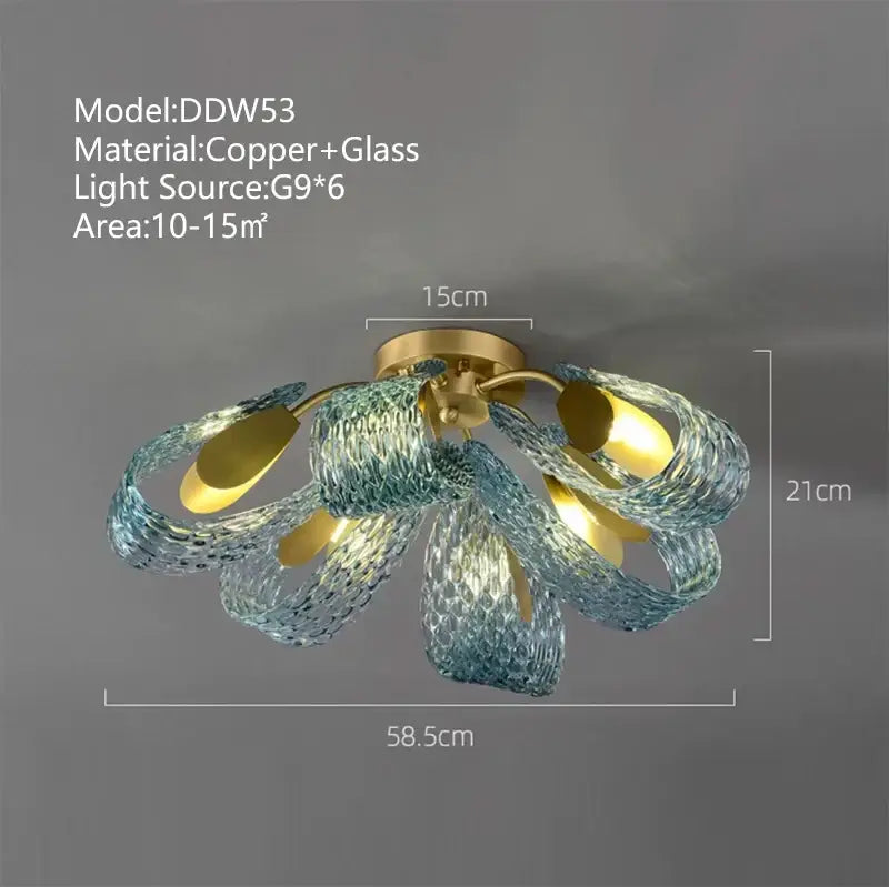 Creative blue & gold glass pendant light bedroom flower chandelier