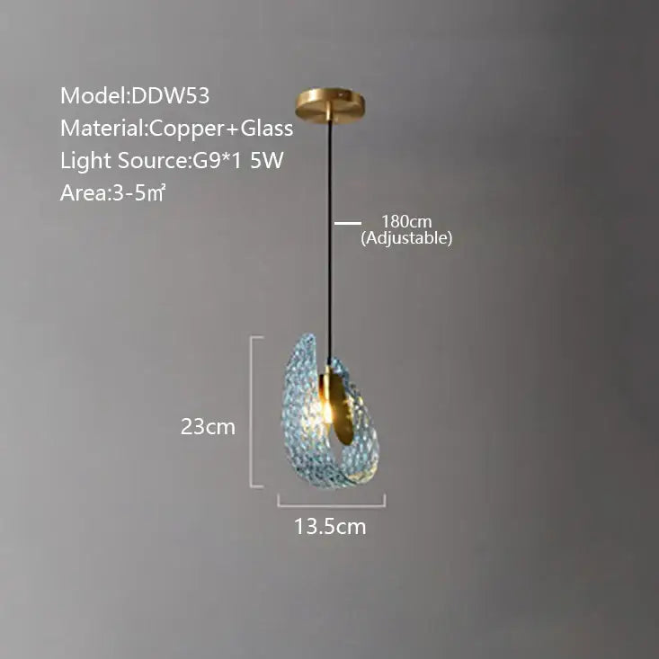 Creative blue & gold glass pendant light bedroom flower chandelier