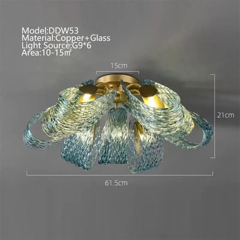 Creative blue & gold glass pendant light bedroom flower chandelier