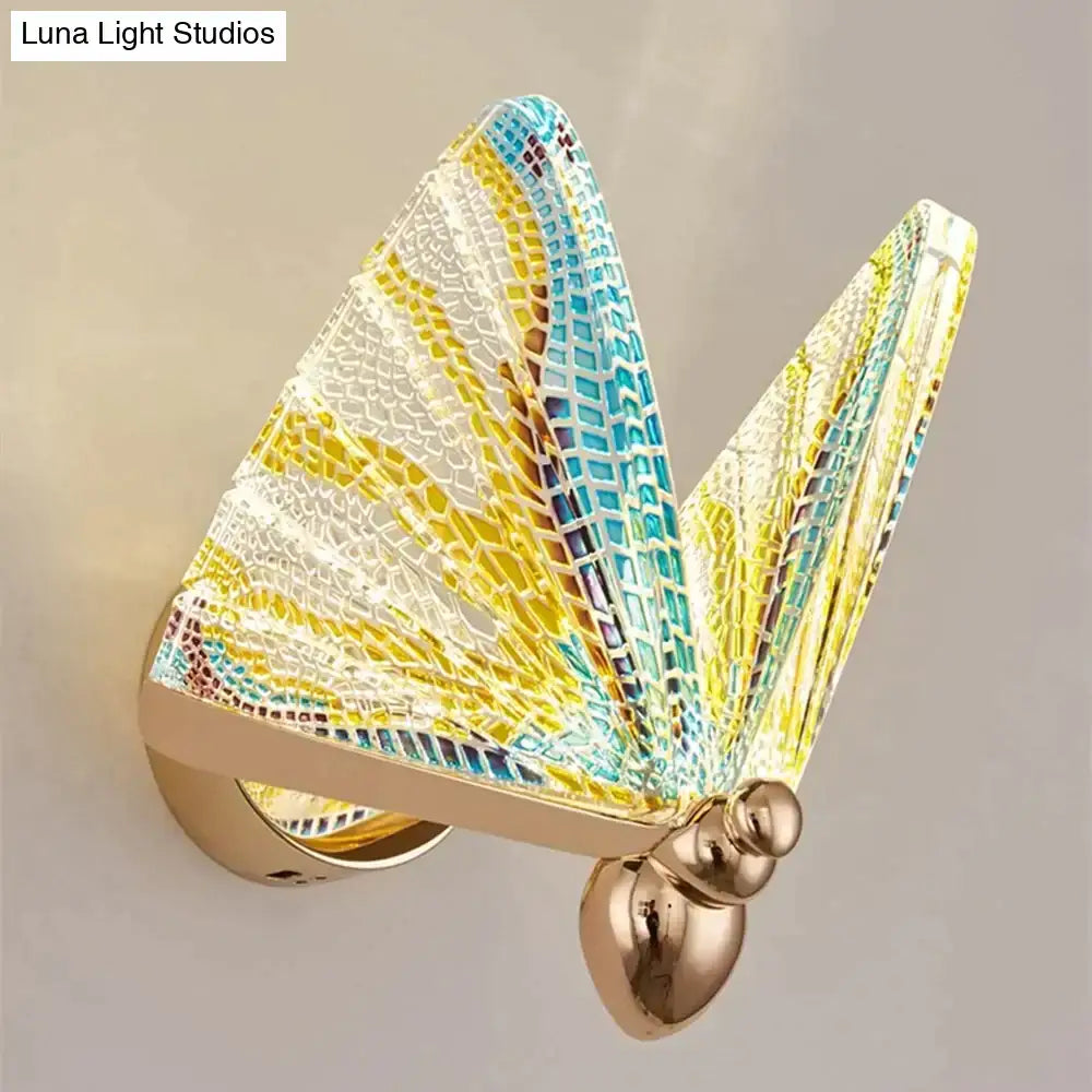 Creative colorful butterfly led wall lamp bedroom woven glass sconce