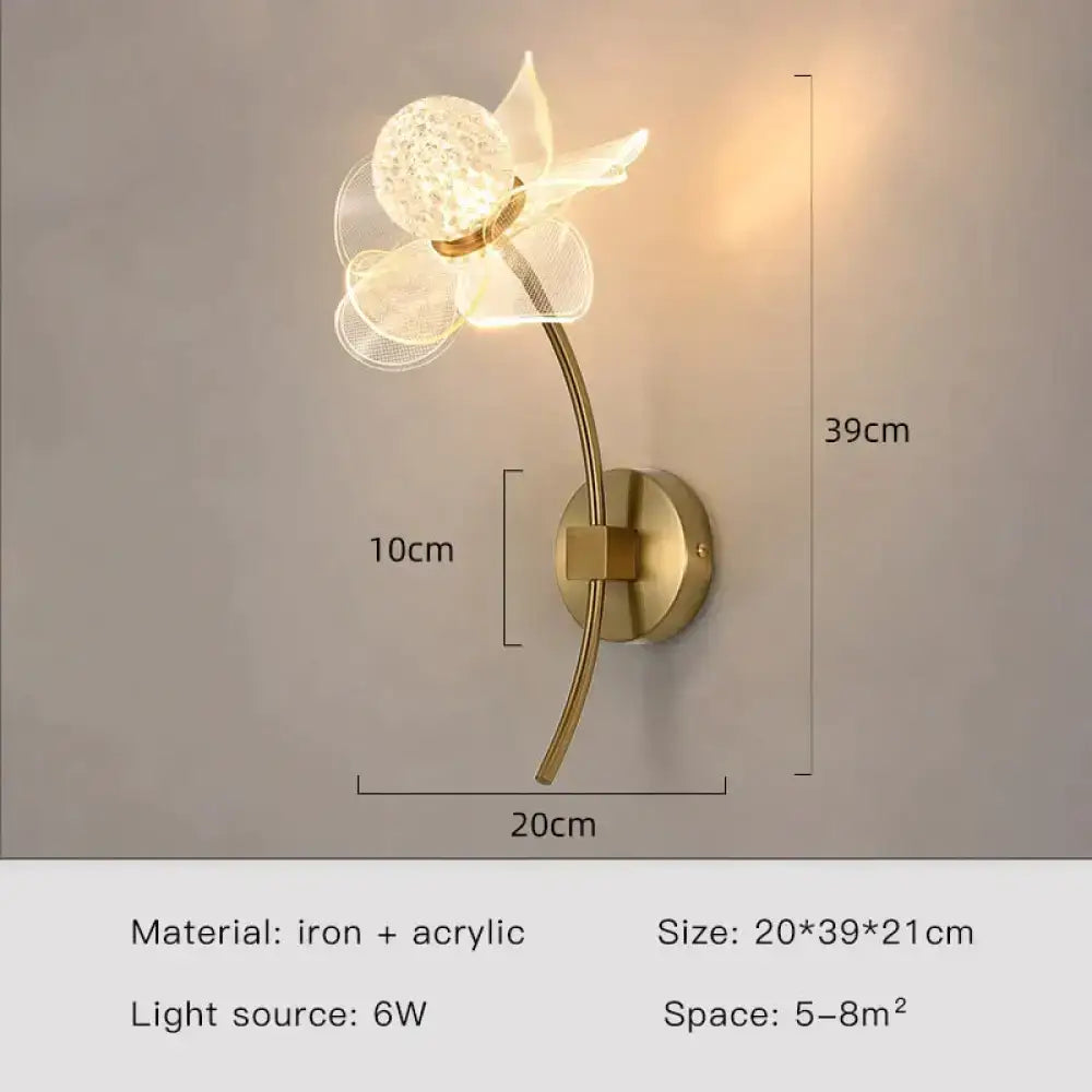Creative floral decorative gold led wall lamp for bedroom crystal sconce
