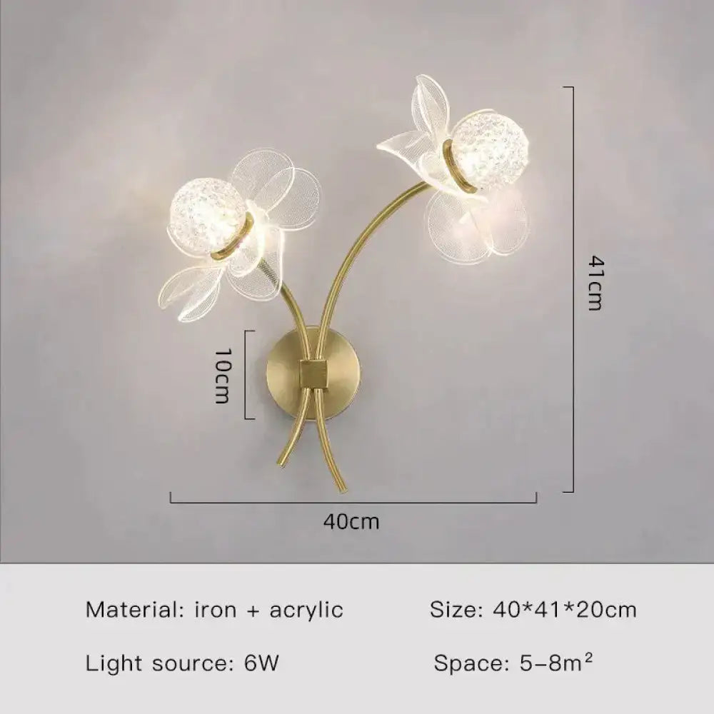 Creative floral decorative gold led wall lamp for bedroom crystal sconce