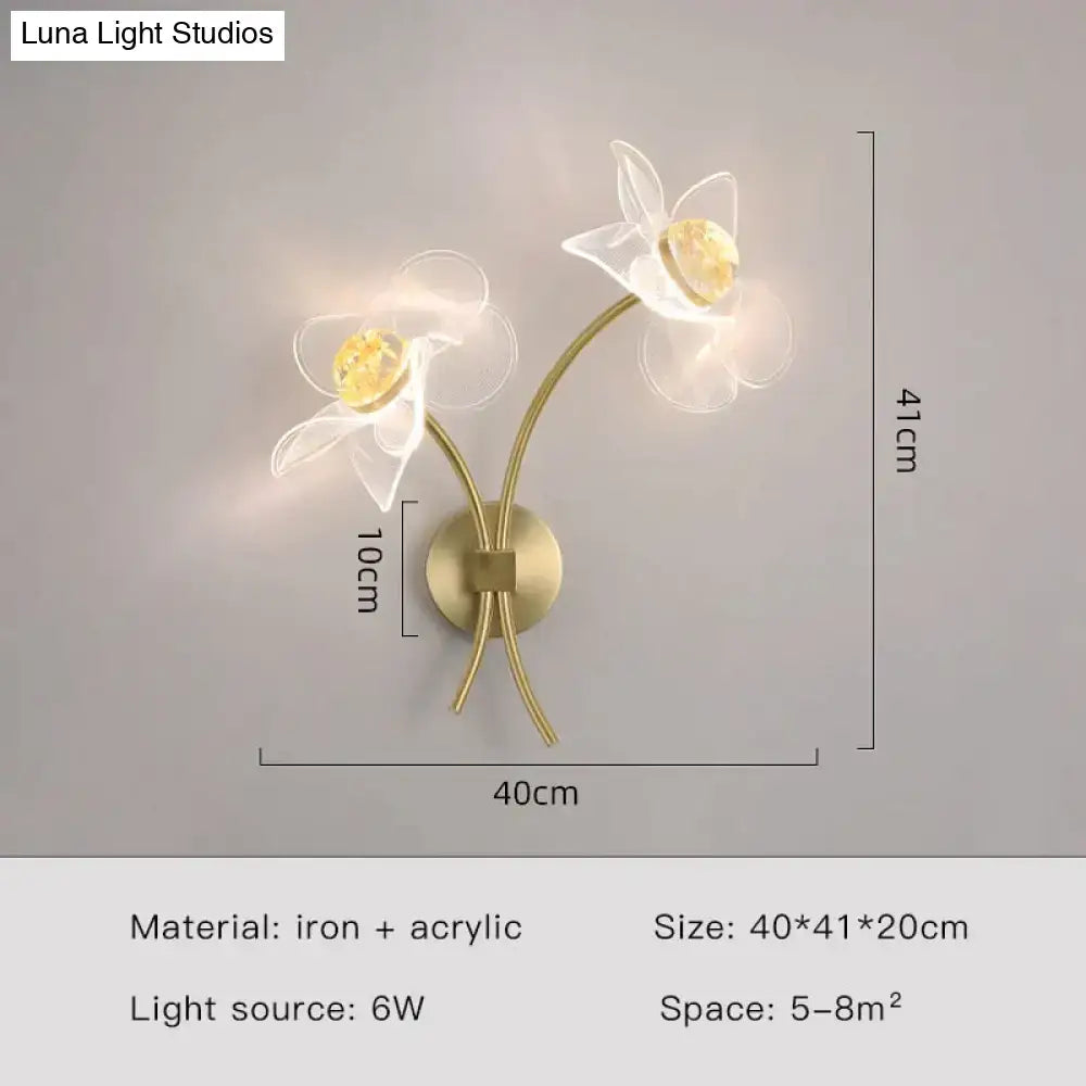 Creative floral decorative gold led wall lamp for bedroom crystal sconce