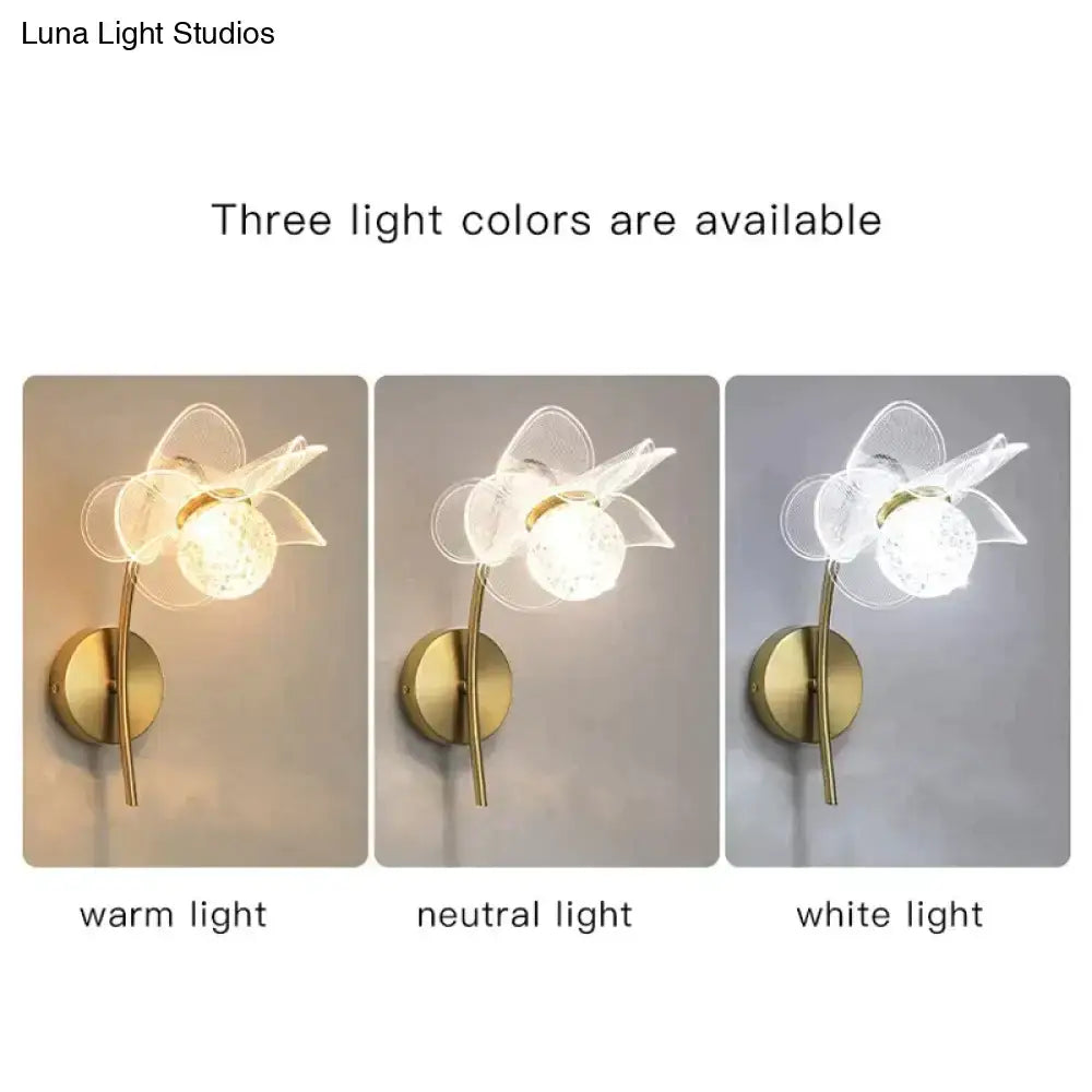 Creative floral decorative gold led wall lamp for bedroom crystal sconce