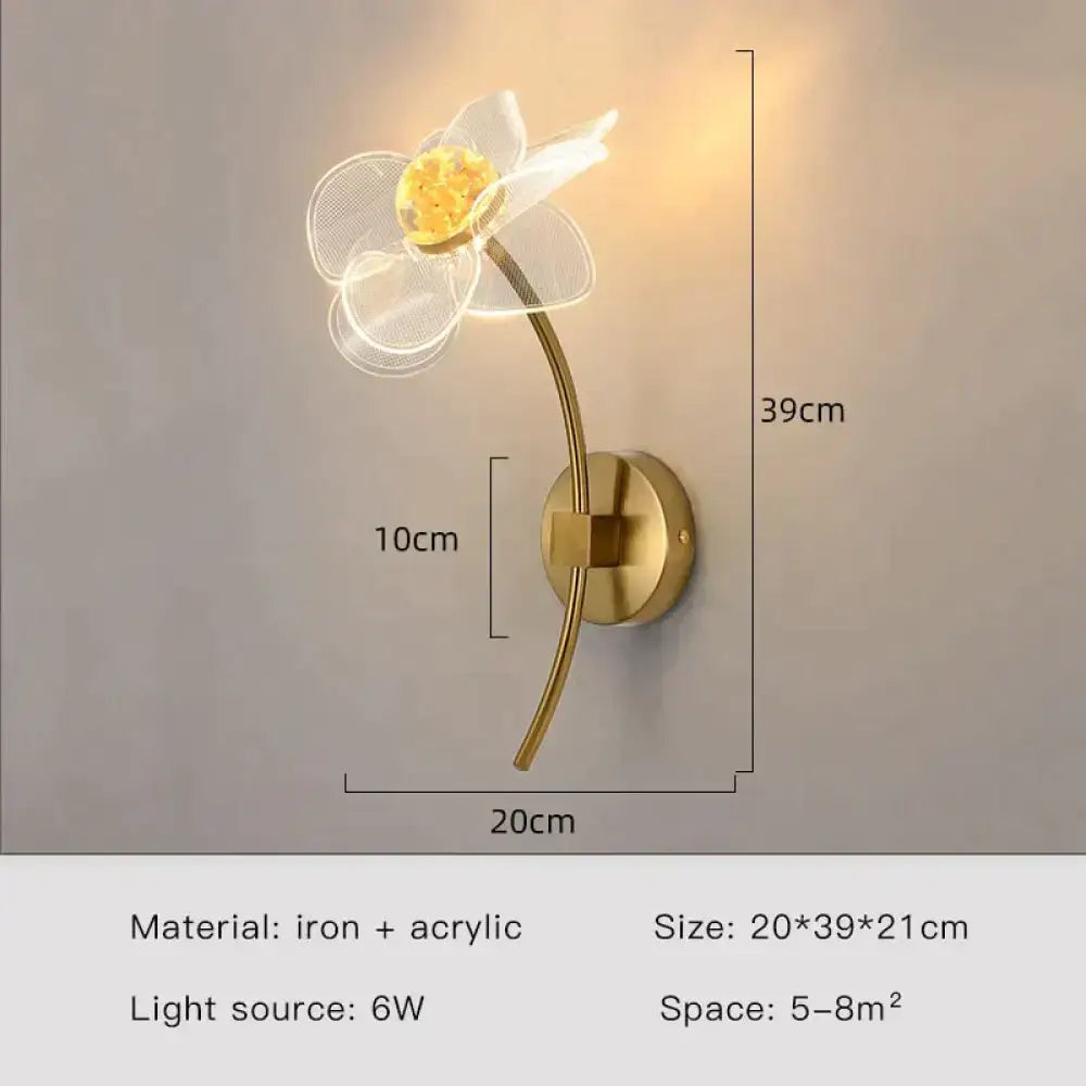 Creative floral decorative gold led wall lamp for bedroom crystal sconce