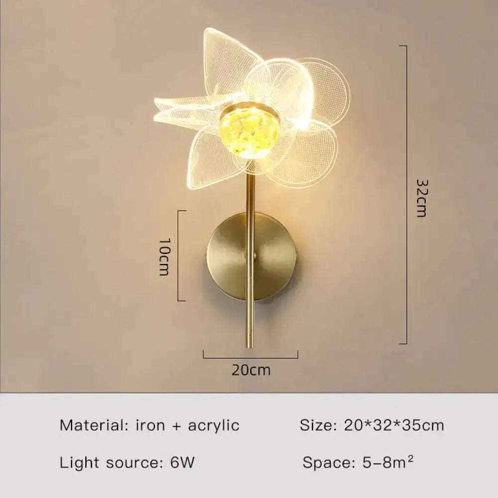 Creative floral decorative gold led wall lamp for bedroom crystal sconce