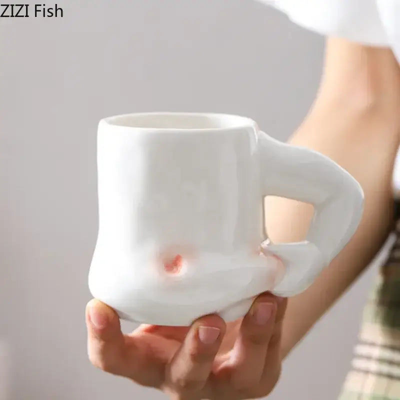 Creative pinch belly ceramic cup with hand handle dining room mug