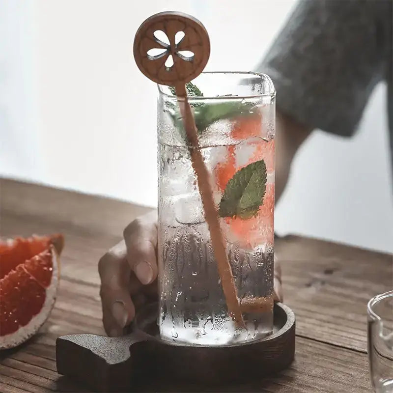 Creative square glass gold rim cold drink cup kitchen glassware