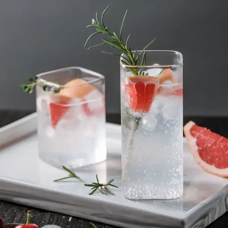 Creative square glass gold rim cold drink cup kitchen glassware