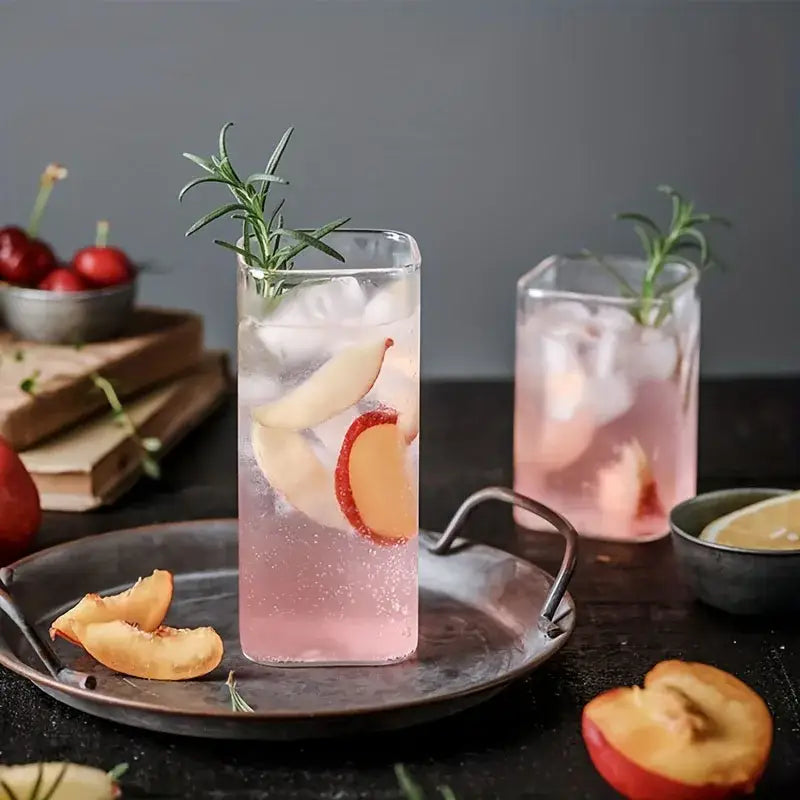 Creative square glass gold rim cold drink cup kitchen glassware