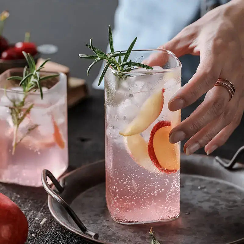 Creative square glass gold rim cold drink cup kitchen glassware