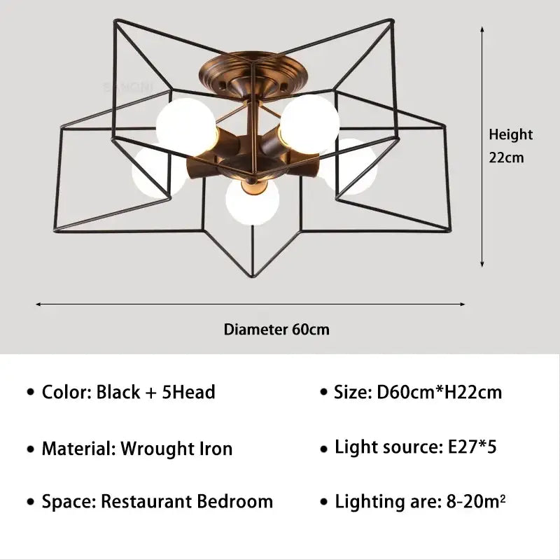 Creative star led ceiling chandelier brushed gold living room light