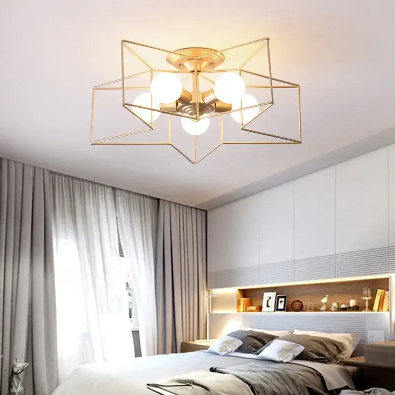 Creative star led ceiling chandelier brushed gold living room light