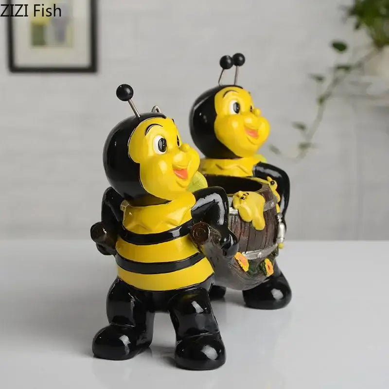 Creative yellow & black bee resin vase living room plant pot