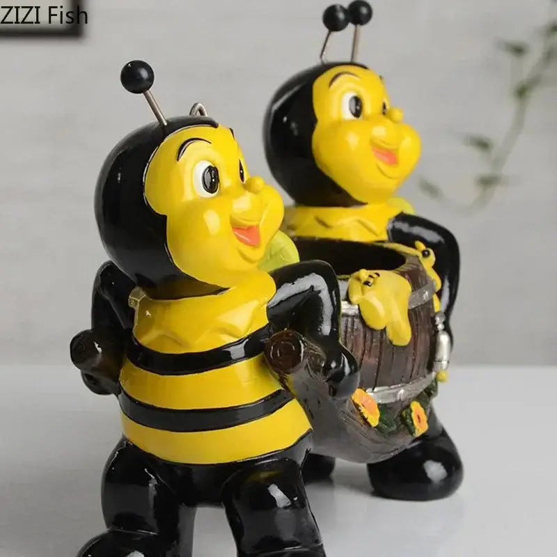 Creative yellow & black bee resin vase living room plant pot
