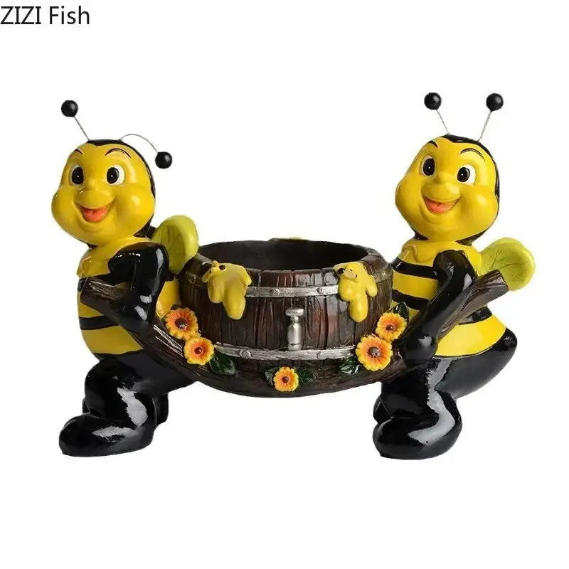 Creative yellow & black bee resin vase living room plant pot
