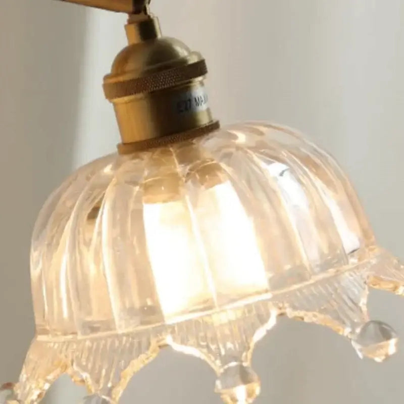 Crown glass led wall light with brass pull chain bedroom fixture