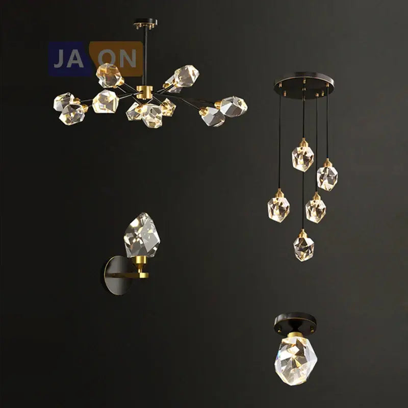 Crystal copper chandelier lighting gold & black dining room