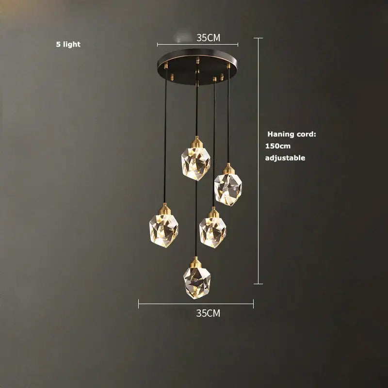 Crystal copper chandelier lighting gold & black dining room