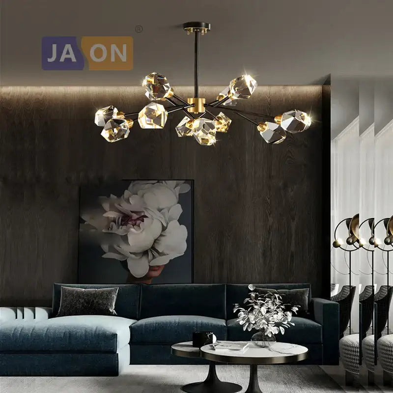 Crystal copper chandelier lighting gold & black dining room