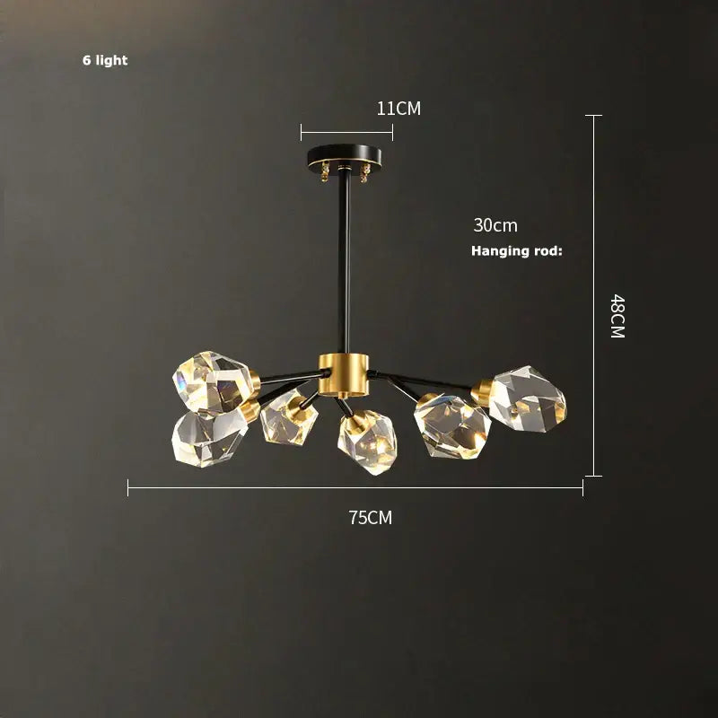 Crystal copper chandelier lighting gold & black dining room